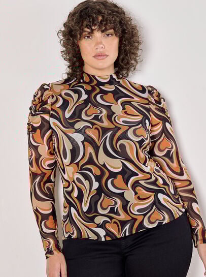 Curve Retro Hearts Mesh Top