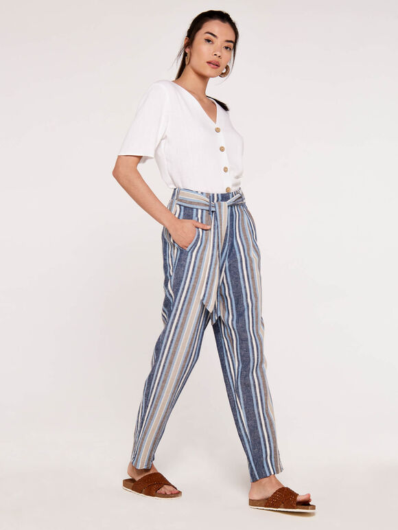 Chambray Stripe Trousers, Blue, large