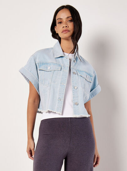 Short Sleeve Cropped Denim Jacket