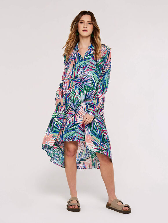 High-Low Tropical Mini Dress, Pink, large