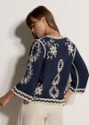 Embroidered Bell Sleeve Top, Navy, large
