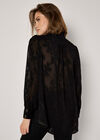 Embroidered Leaf Chiffon Blouse, Black, large
