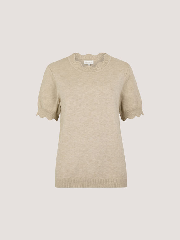 Scallop Knitted T-Shirt, Stone, large