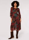 Patchwork Chiffon Midi Dress, Black, large