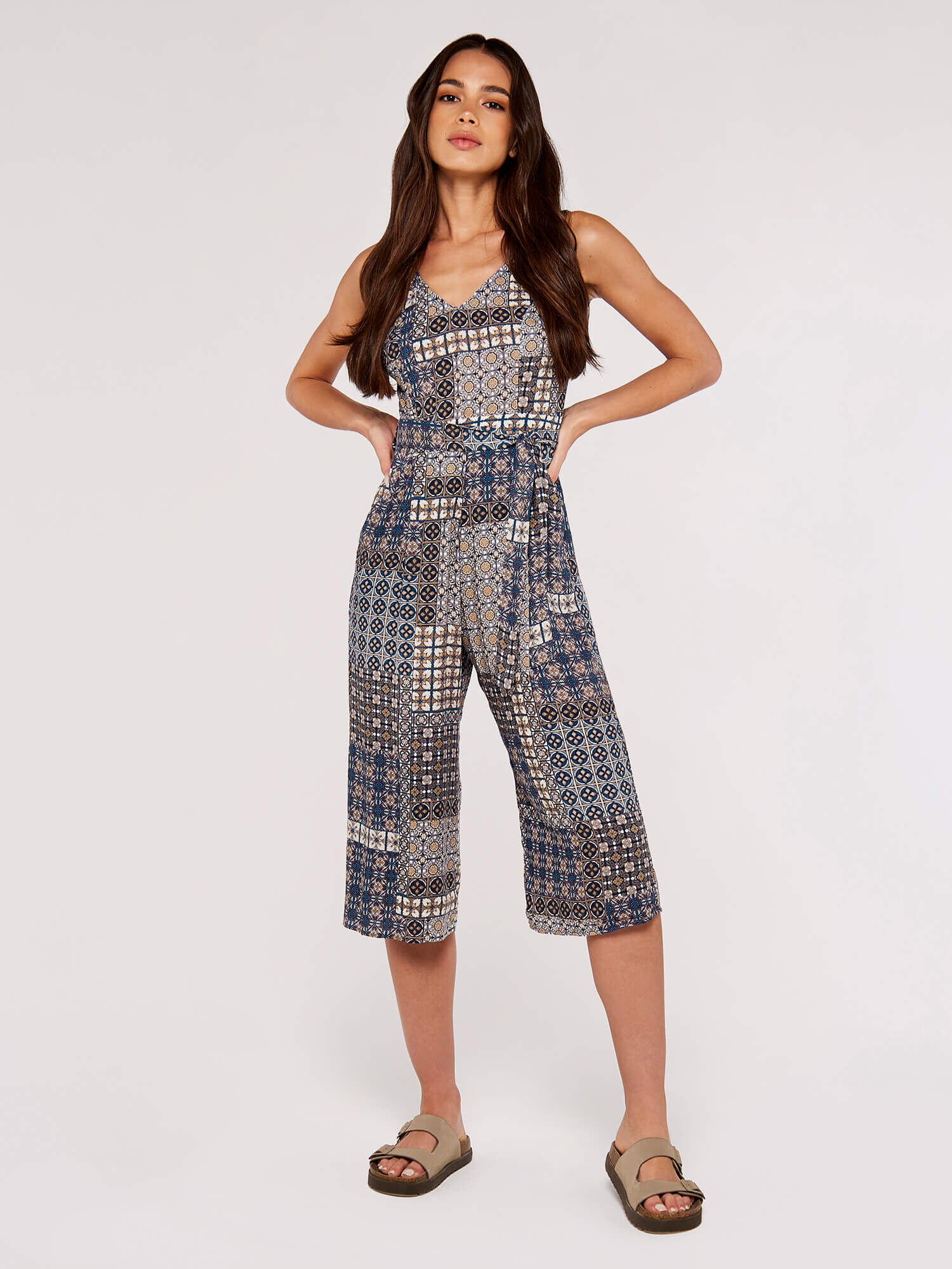 Navy striped top culotte jumpsuit