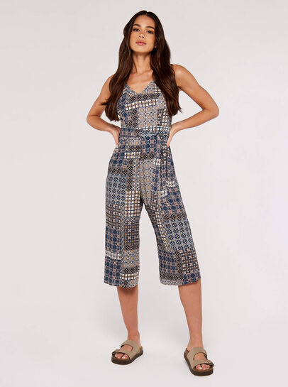 Patchwork Tile Cullotte Jumpsuit