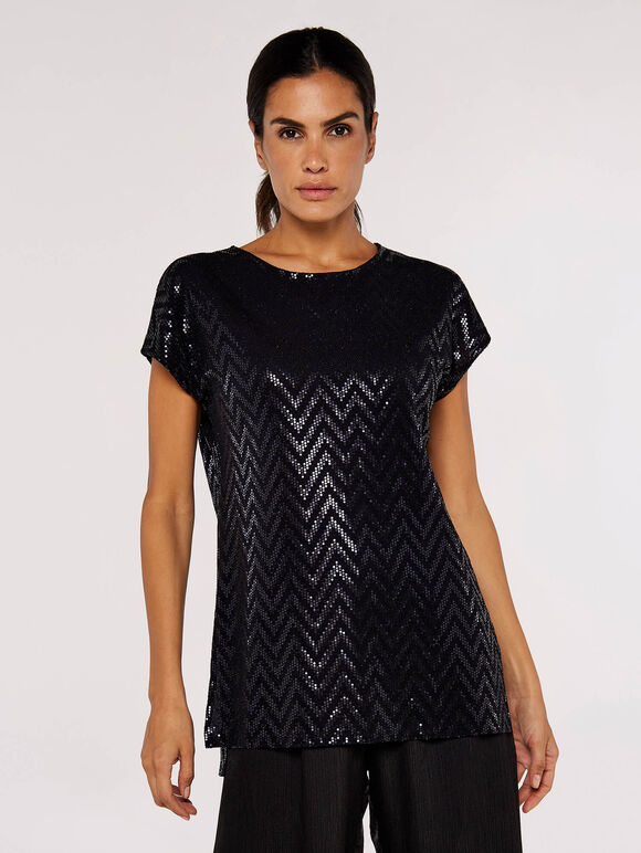 Metallic Chevron Tee, Black, large