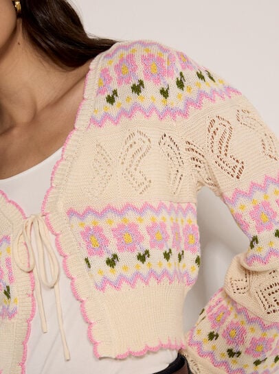 Pointelle Knit Butterfly Floral Cardigan