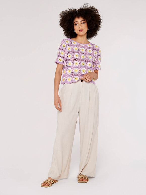 Granny Square Crochet Tee, Lilac, large