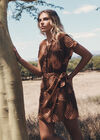 Tropical Leaf Wrap Mini Dress, Rust, large