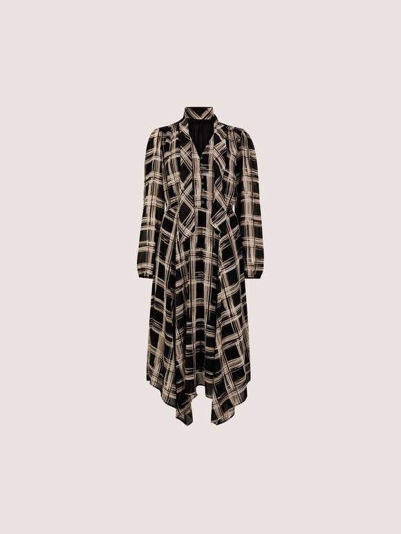 Check Crepe Midi Dress, Black, large