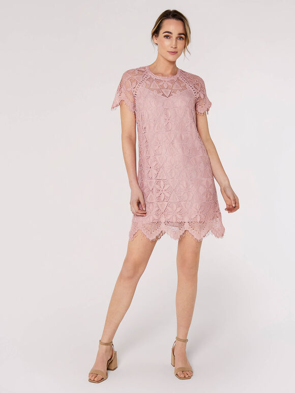 Lace Mini Dress, Pink, large