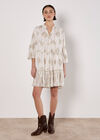Metallic Paisley Tiered Tunic Mini Dress, Cream, large