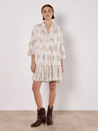 Metallic Paisley Tiered Tunic Mini Dress