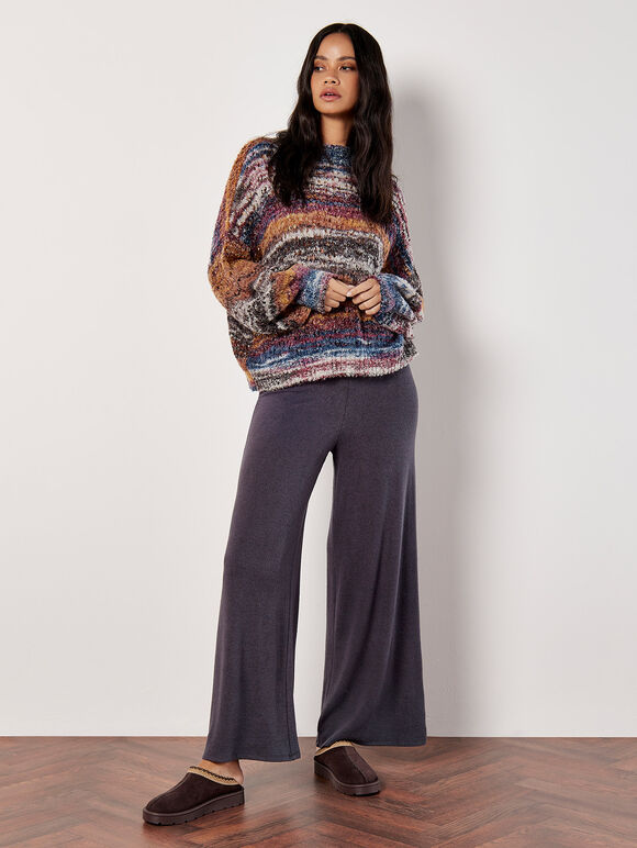 Boho Stripe Oversized Jumper, Purple, large