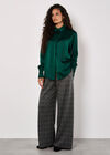 Oversized Satin Shirt, Green, large