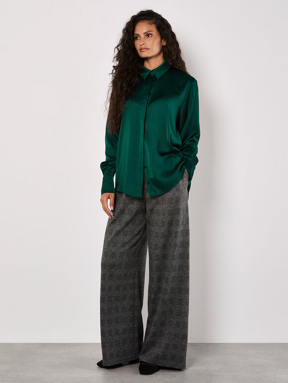 Oversized Satin Shirt, Green, large