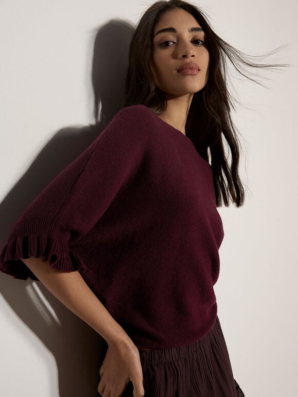 Soft Knit Batwing Top, Burgundy, large