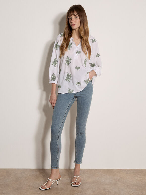 Embroidered Floral Blouse, Green, large