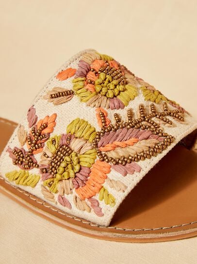 Embroidered Canvas Flat Sandal