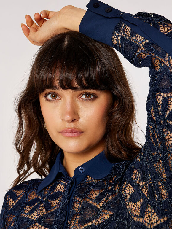 Lace Shirt, Navy, large