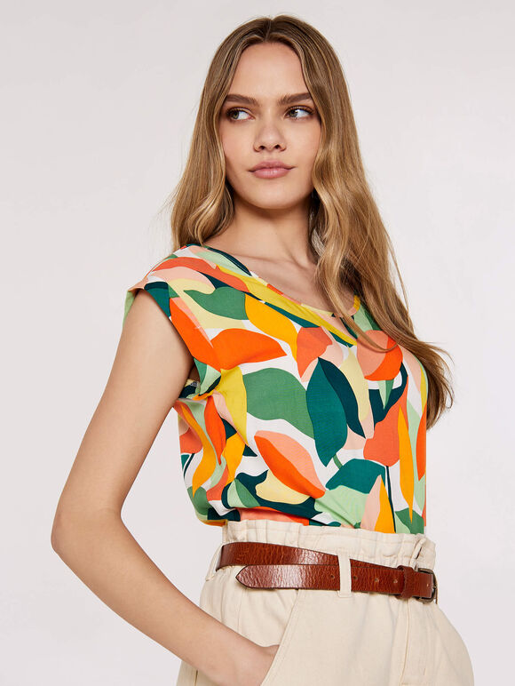 Colour Block Leaf Top, Green, large