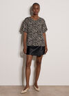 Button Back Animal Print Woven T-Shirt, Stone, large