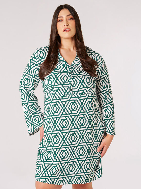 Curve Retro Geo Mini Robe, Vert, grand