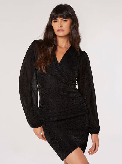 Metallic Mesh Wrap Mini Dress