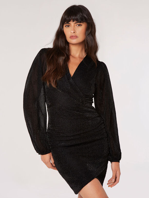 Mini-robe Sparkle Wrap, Noir, grand