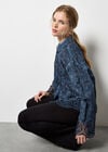 Textured Cotton Floral Crochet Blouse, Navy, large