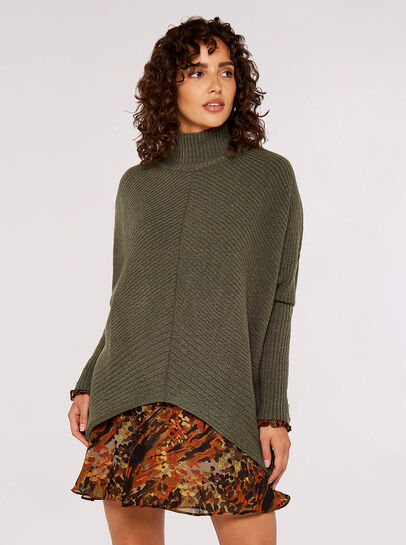 High-Low Mock Neck Chunky Jumper