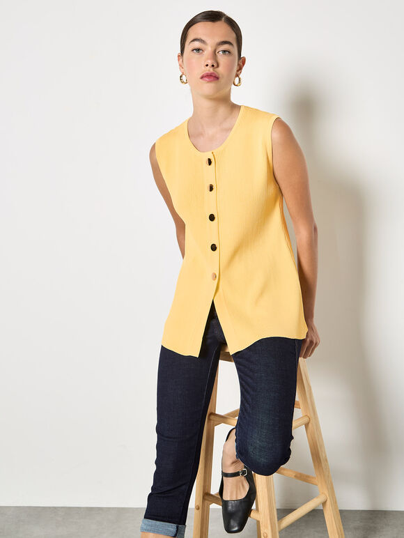Ribbed Knit Waistcoat, Yellow, large
