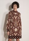 Folk Floral Mini Jumper Dress, Brown, large