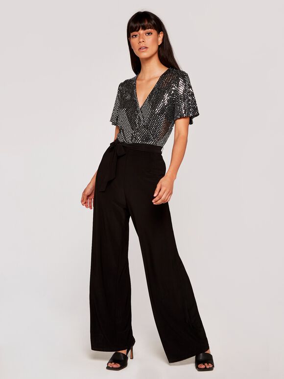 Diamond Sequin Jumpsuit, Black, large