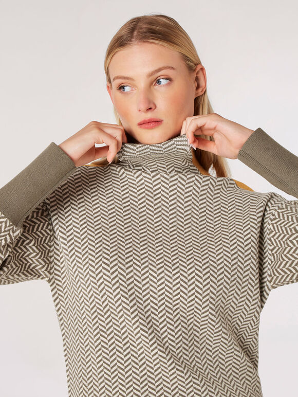 Colour Pop Chevron  Jumper, Khaki, large