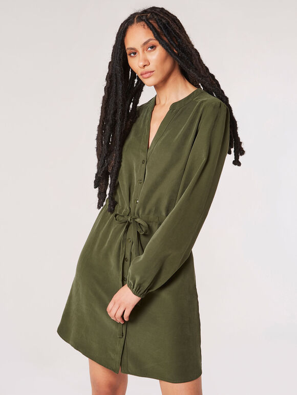 Mini-robe chemise en sergé, Vert, grand