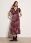 Polka Dot Satin Midi Dress, Plum, large
