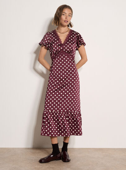 Polka Dot Satin Midi Dress