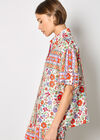 Floral Scarf Print Satin Shirt, Orange, large