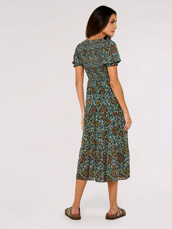 Ditsy Spray Midi Dress, Green, large