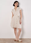 Linen Blend Shirt Mini Dress, Stone, large