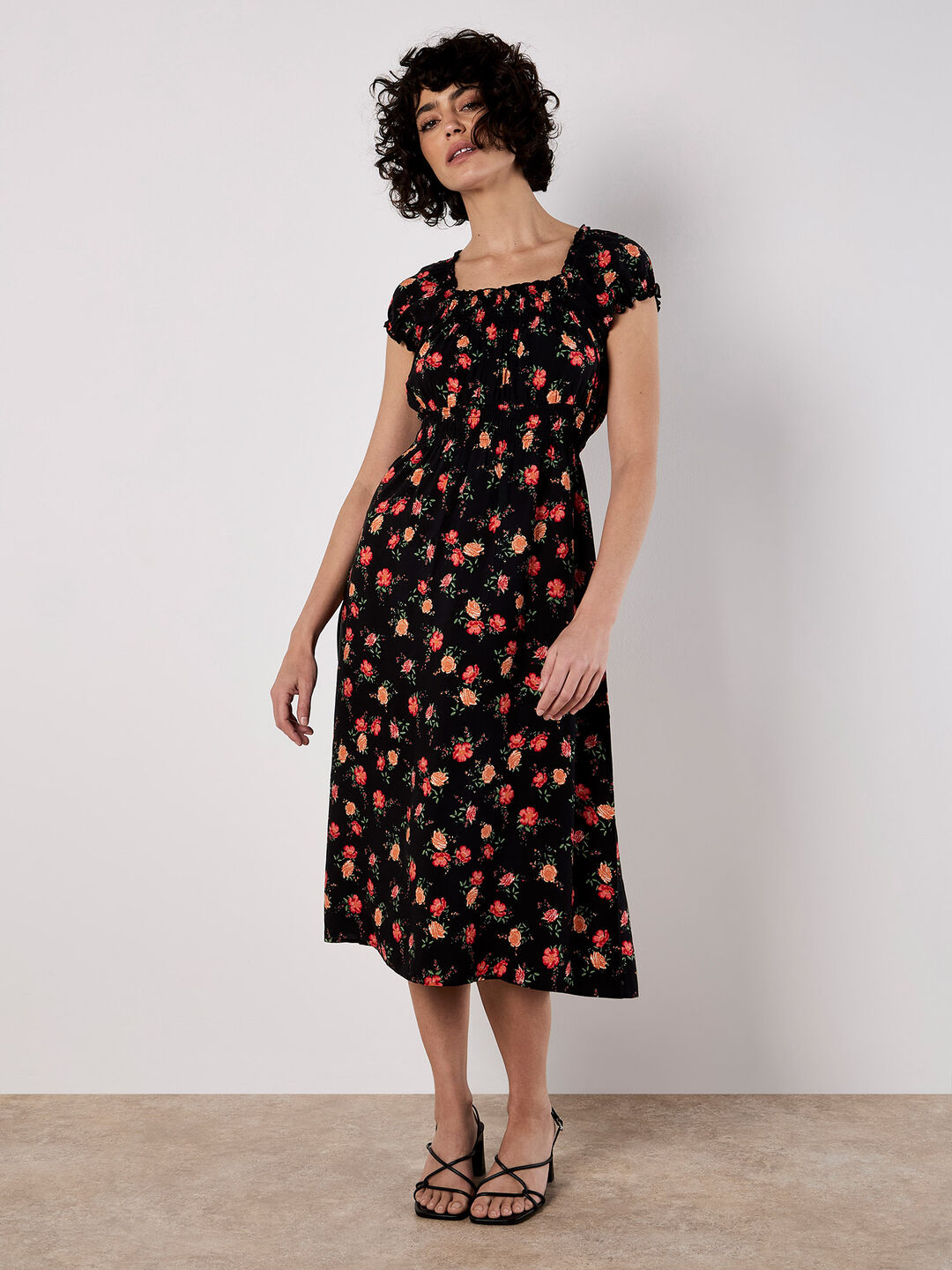 Vintage Rose Milkmaid Midi Dress