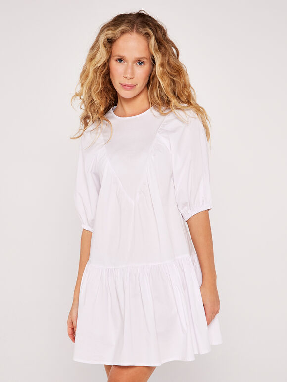 V Yoke Dress, White, large