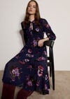 Floral Print Chiffon Midi Dress, Navy, large