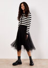 Stripe Knit Bodice Tulle Midi Dress, Black, large