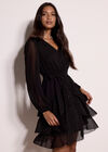Diamante Embellished Chiffon Tiered Mini Dress, Black, large