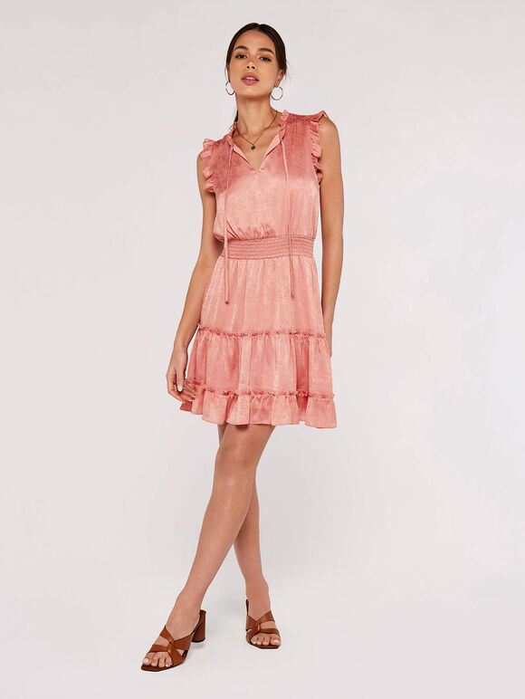 Satin Shimmer Jacquard Dress, Pink, large