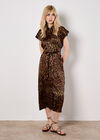Leopard Print Satin Midi Dress, Brown, large