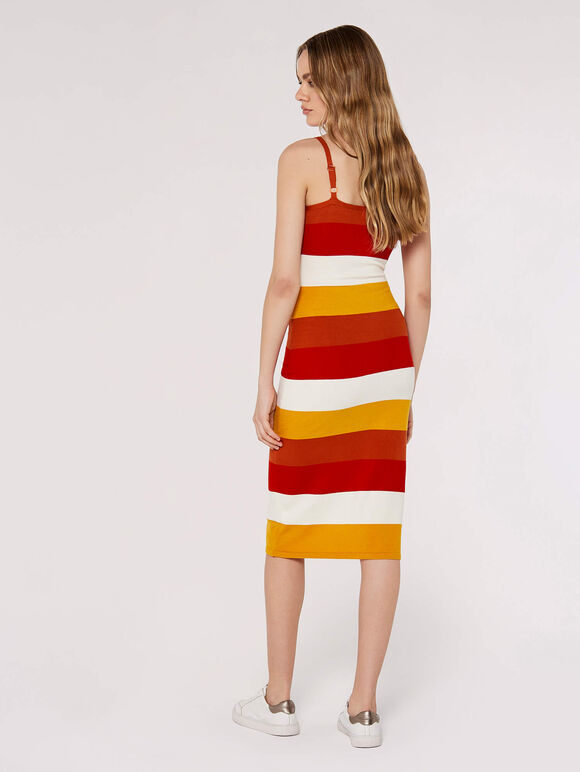 Striped Bodycon Midi Dress, Orange, large